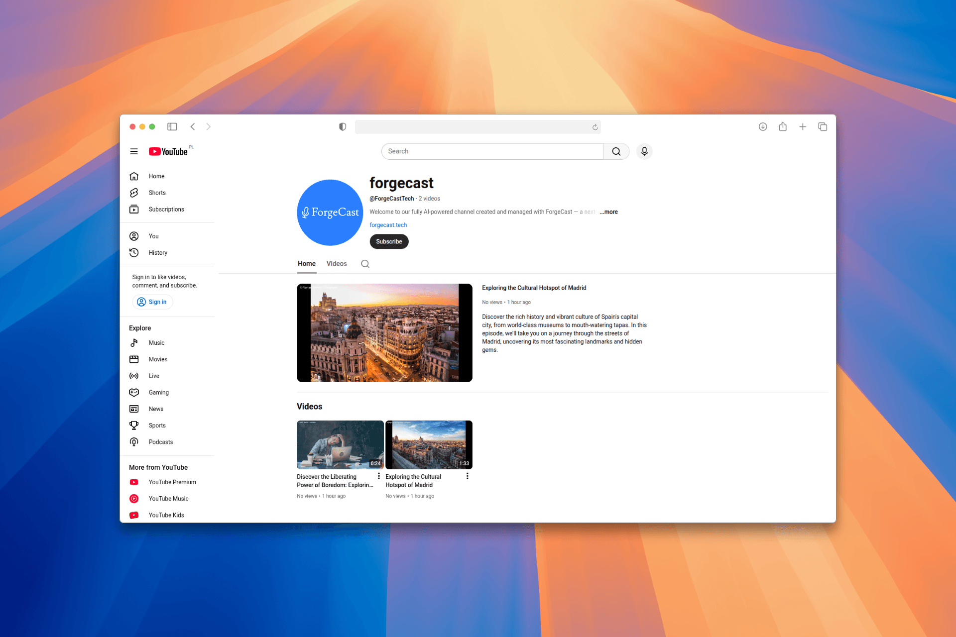 YouTube Channel Preview